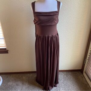 Runaway The Label Kimba Maxi Dress Chocolate Brown Long Sleeveless Ruched: XXL